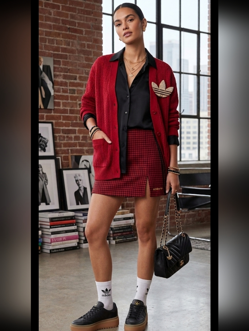 NWT adidas Red Houndstooth Mini Skirt Set